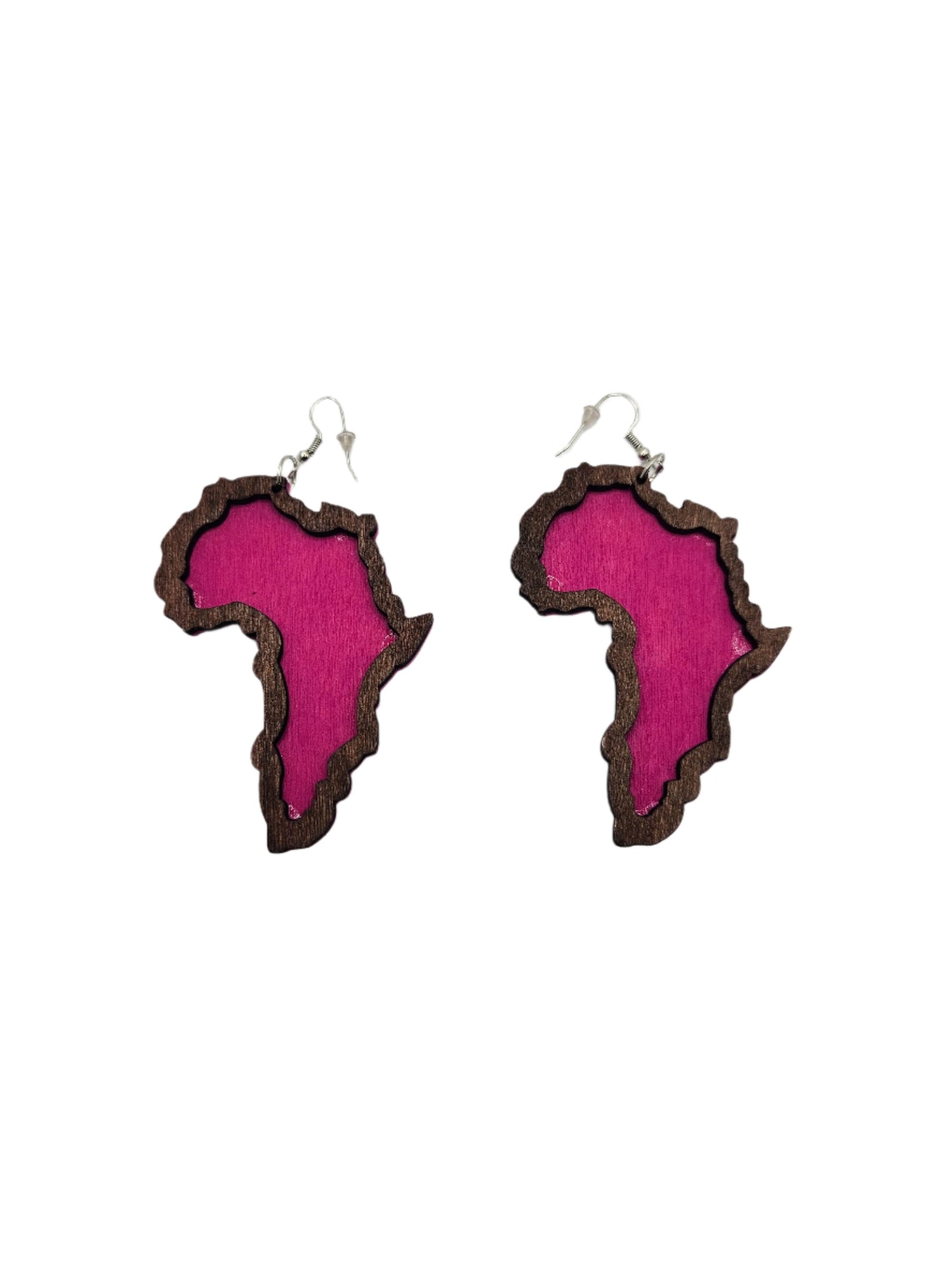 Africa Map with Wooden Trim Earrings | Fuchsia