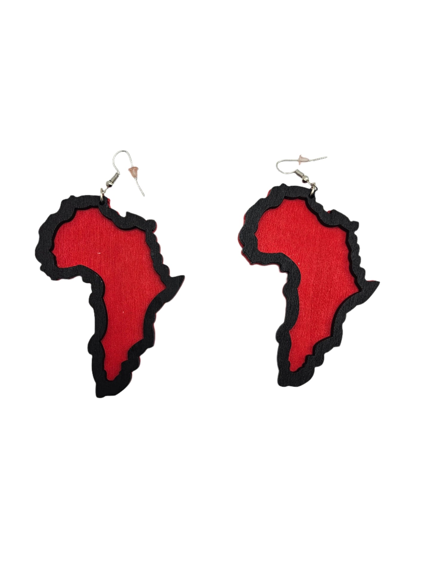 Africa Map with Wooden Trim Earrings | Red