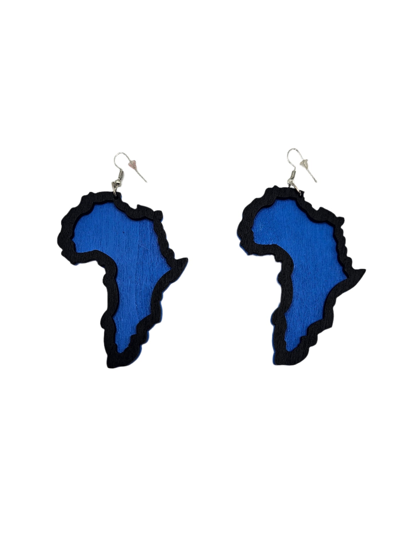 Africa Map with Wooden Trim Earrings | Blue