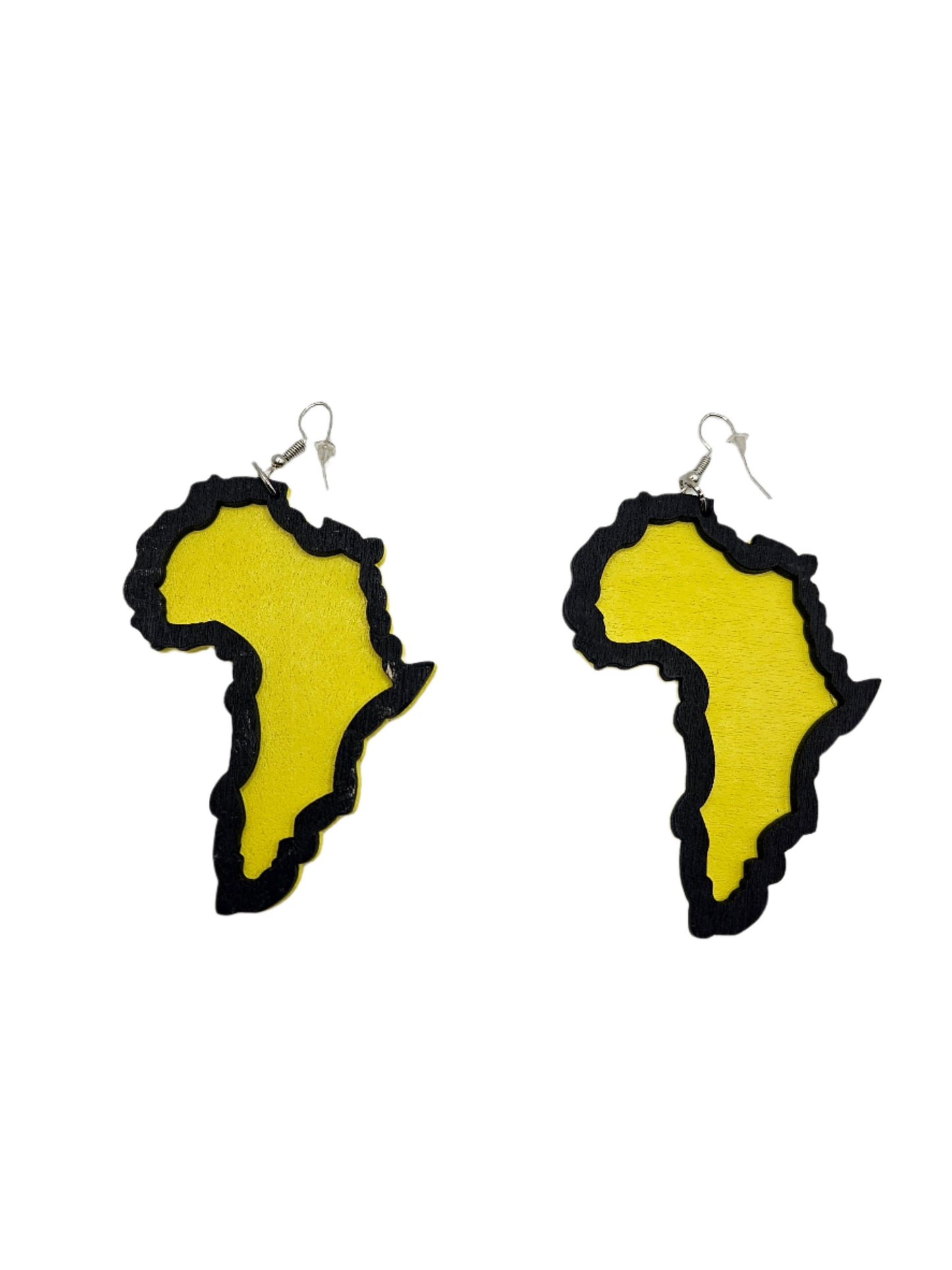 Africa Map with Wooden Trim Earrings | Yellow