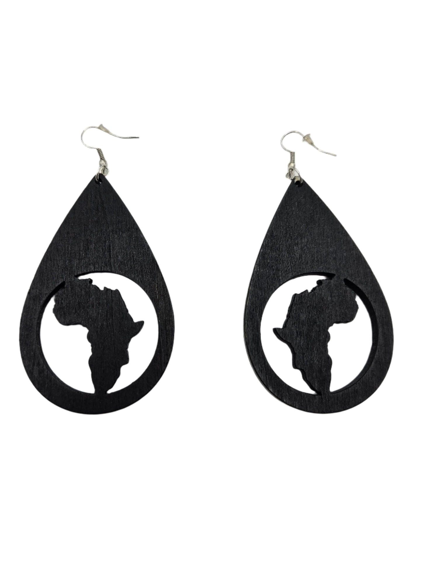 Africa Map in Oval Drop Earrings | Black Wood