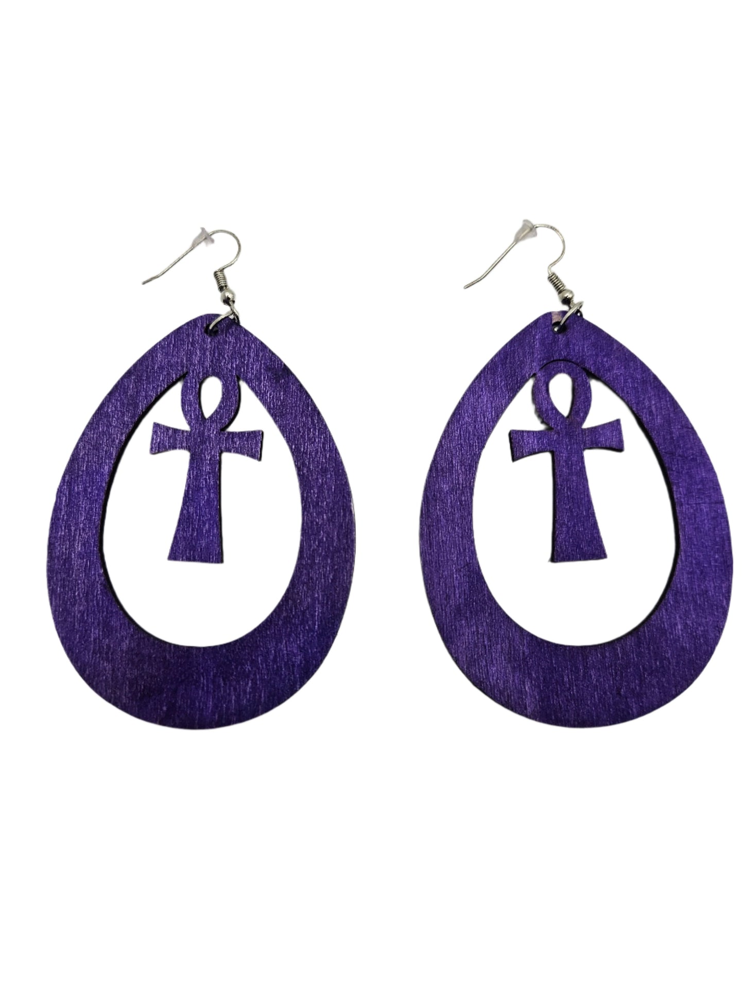 Ankh Oval Earrings | Purple Wood
