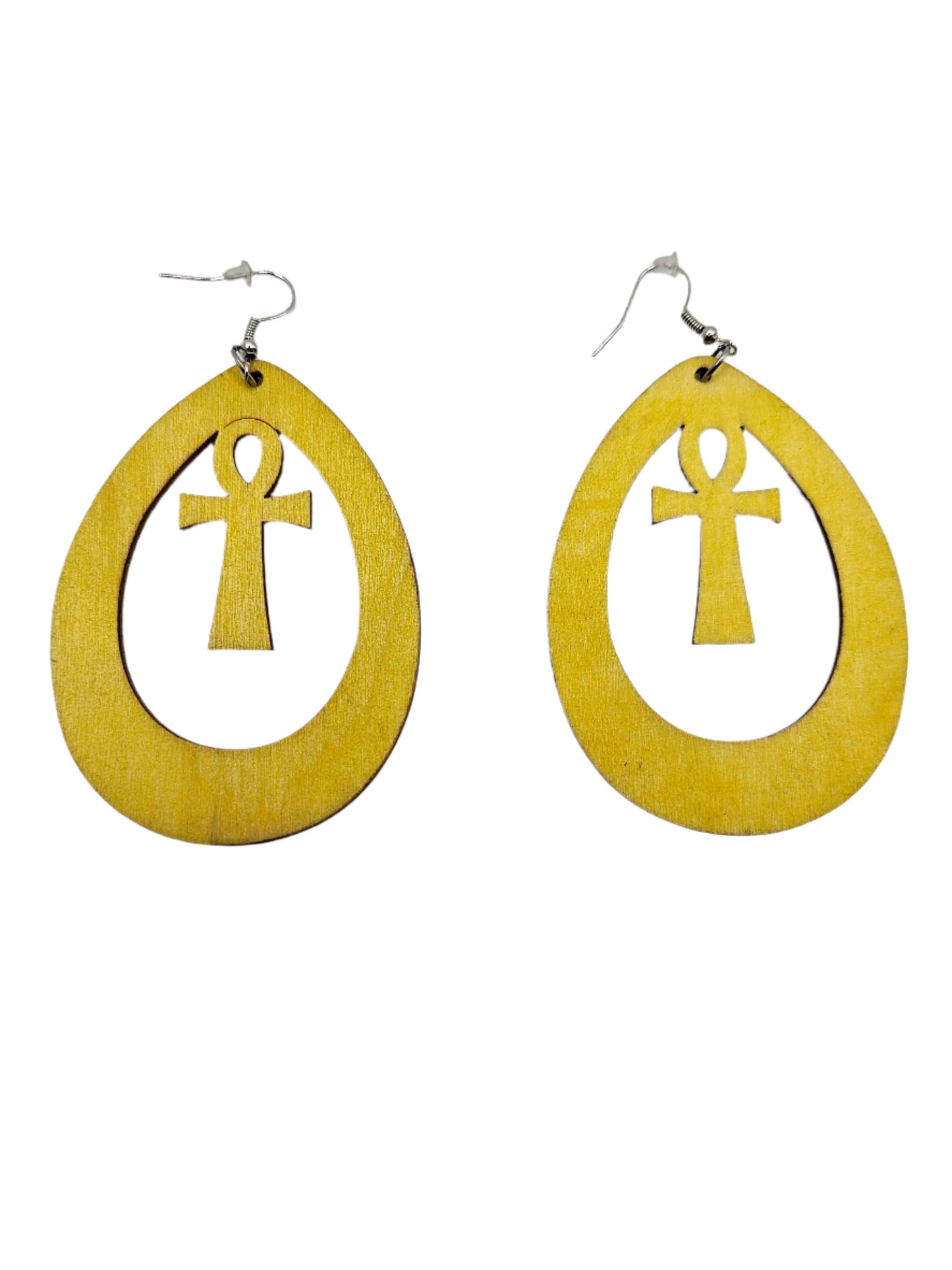 Ankh Oval Earrings | Yellow Wood