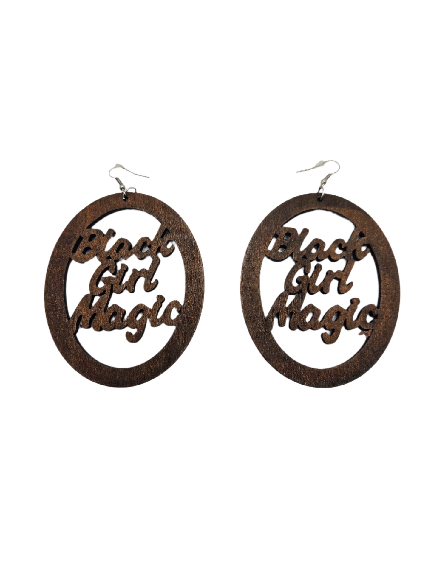 Large Black Girl Magic Earrings | Brown Wooden