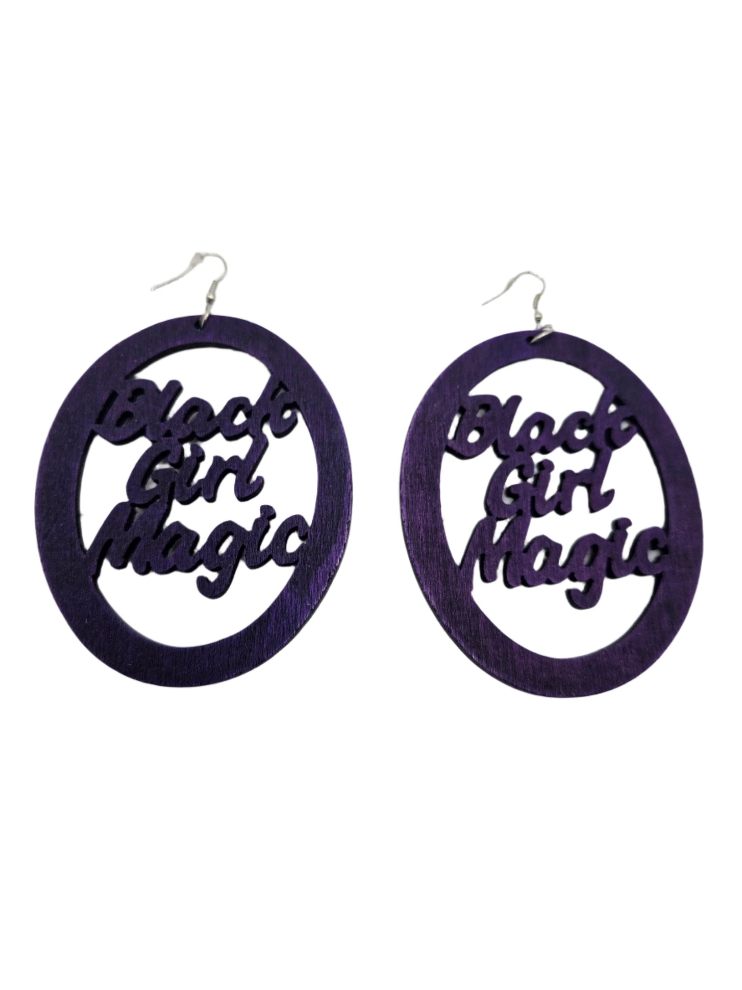 Large Black Girl Magic Earrings | Purple Wood