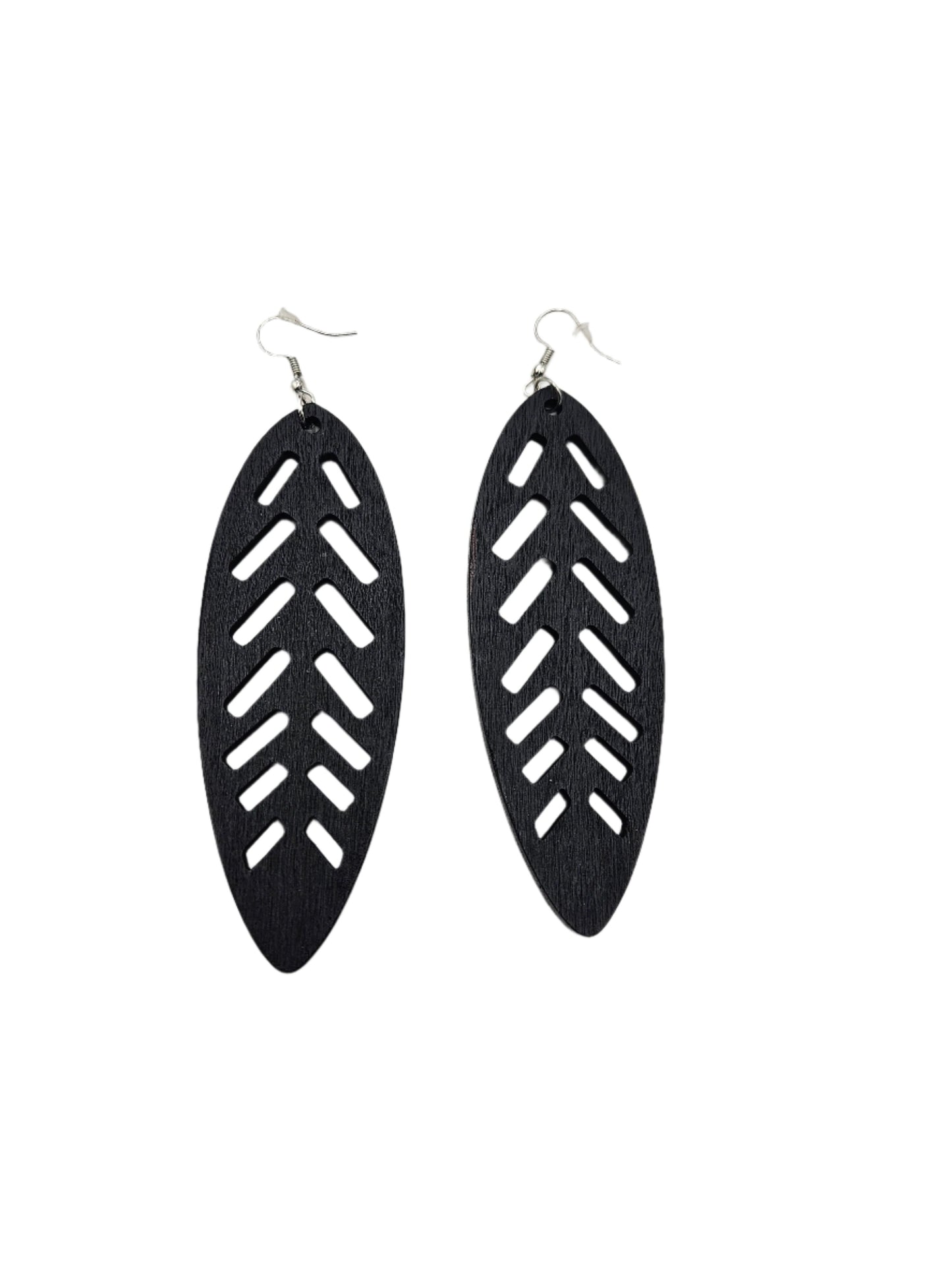 Chiseled Long Leaf Earrings | Black Wood