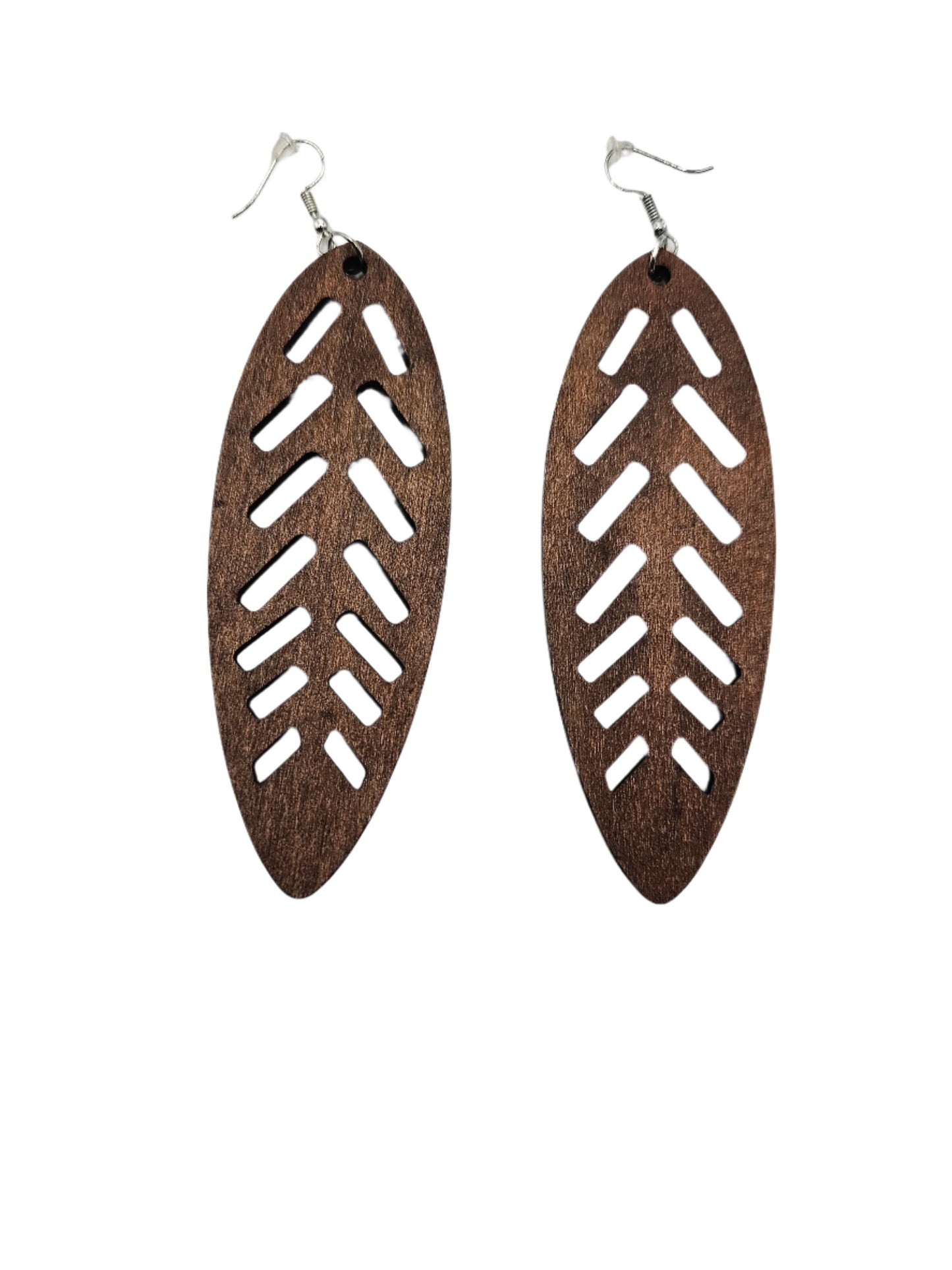 Chiseled Long Leaf Earrings | Brown Wood